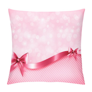 Personality  Holiday Pink Background With Gift Glossy Bows And Ribbon. Vector Pillow Covers