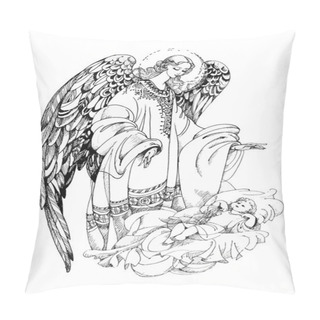 Personality  Beautiful Angel With Wings In White Background. Pillow Covers
