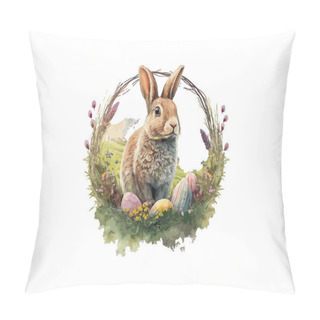 Personality  Watercolor Easter Bunny With Basket Egg Pillow Covers