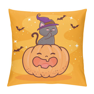 Personality  Happy Halloween Banner With Cute Pumpkin And Cat Pillow Covers