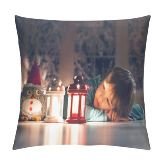 Personality  Beautiful Little Boy, Lying Down On The Floor, Looking At Candle Pillow Covers