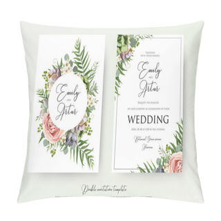 Personality  Floral Wedding Invitation Elegant Invite, Thank You, Rsvp Card Vector Design: Garden Pink, Peach Rose Flower, White Wax, Succulent, Cactus Plant, Green Eucalyptus Tender Greenery, Berry Trendy Bouquet Pillow Covers
