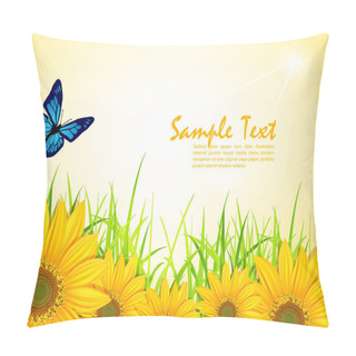 Personality  Vector Background With Yellow Sunflowers, Green Grass And Butter Pillow Covers