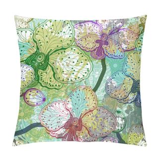 Personality  Vintage Colorful Seamless Floral Pattern With Orchid. Vector, EPS 10 Pillow Covers