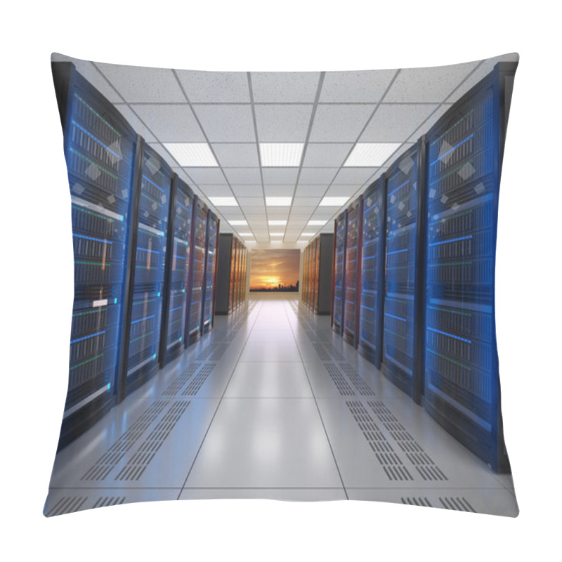 Personality  Modern Server Room Interior. 3D Rendering Image. Pillow Covers