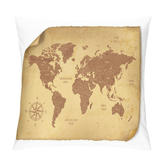 Personality  Antique Paper With Old Map Isolated On White Background. Old World Map In Vintage Style. Political Vintage World Map. Vector Stock Pillow Covers