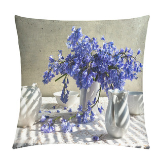 Personality  Still Life Bouquet Blue Tones White Crockery Pillow Covers
