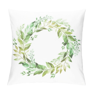 Personality  Watercolor Floral Decoration. A Wreath Ofspring Green Leaves. Pillow Covers