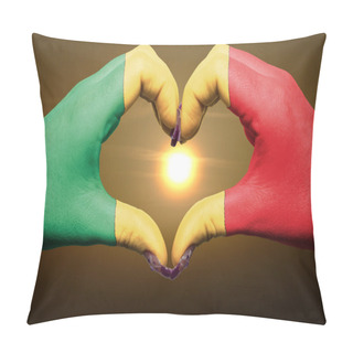 Personality  Heart And Love Gesture By Hands Colored In Mali Flag During Beau Pillow Covers