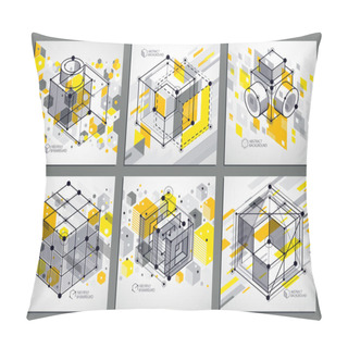 Personality  Isometric Abstract Yellow Backgrounds Set With Linear Dimensional Cube Shapes, Vector 3d Mesh Elements. Layout Of Cubes, Hexagons, Squares, Rectangles And Different Abstract Elements.  Pillow Covers