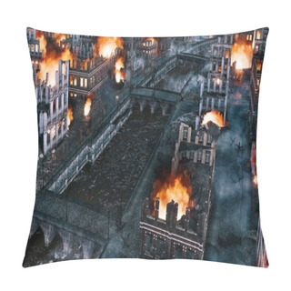 Personality  Destroyed After War Night City Ruins Aerial View Pillow Covers