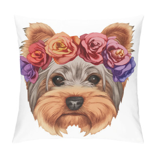 Personality  Yorkshire Terrier With Floral Head Wreath Pillow Covers