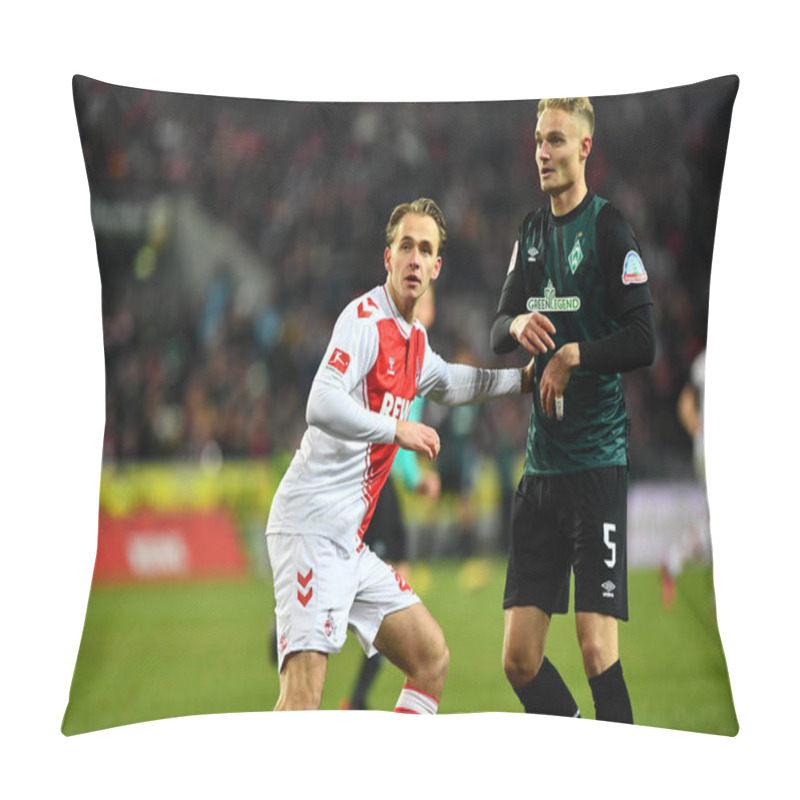 Personality  GERMANY, COLOGNE - JANUARY 21, 2023: Mathias Olesen, Amos Pieper. The match of Bundesliga 1.FC Koeln  vs SV Werder Bremen pillow covers