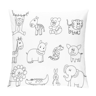 Personality  Cartoon Animals Set Black Line Drawing Vector Illustration Pillow Covers
