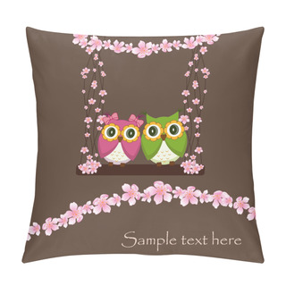 Personality  The Two Owls In Love On A Swing Of Flowers Pillow Covers