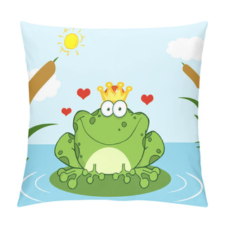 Personality  Crowned Frog Prince On A Leaf In Lake Pillow Covers