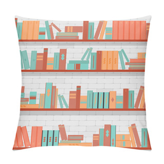 Personality  Seamless Pattern Bookshelves, Books On The Brick Wall Background  Pillow Covers