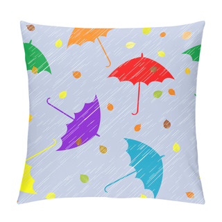 Personality  Rainy Autumn Background With Umbrellas And Leaves Pillow Covers
