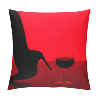 Personality  Partial View Of Silhouette Of Girl In Heels With Glass Of Wine Isolated On Red Pillow Covers