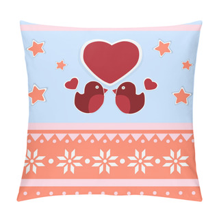 Personality Vector Greeting Card For Valentine's Day With Birds. Pillow Covers