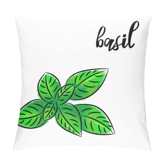 Personality  Fresh And Eye Catching Graphics. Watercolor Basil In Retro Style For Your Design. Can Be Used For The Design Of Menus, Booklets, Posters, Cards. Vector Illustration. Pillow Covers