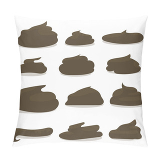 Personality  Dark Brown Different Forms Of Excrement Painted Cartoon Isolated On White Background Pillow Covers