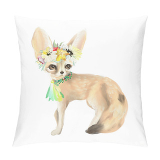 Personality  Cute Mexican Animal Fennec Fox With Boho Feathers Decoration And Floral Wreath Pillow Covers