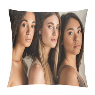 Personality  Young Multicultural Models Looking At Camera Isolated On White  Pillow Covers