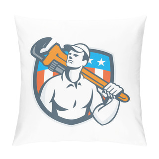 Personality  Plumber Holding Wrench USA Flag Retro Pillow Covers