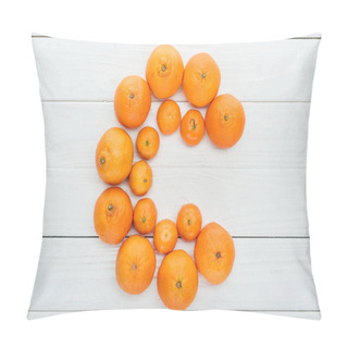 Personality  Top View Of Letter C Made Of Fresh Tangerines On Wooden White Surface Pillow Covers