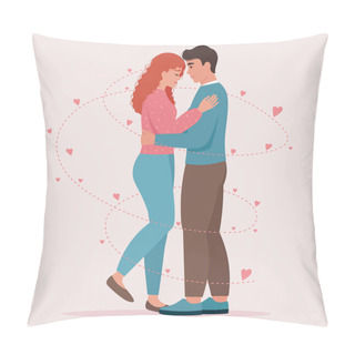 Personality  Loving Couple Smiling And Hugging. Man And Woman In Love. Valentines Day Cute Vector Illustration Pillow Covers