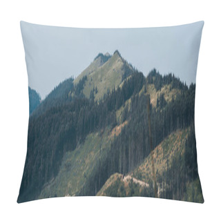 Personality  Panoramic Shot Of Green Trees In Mountain Valley  Pillow Covers