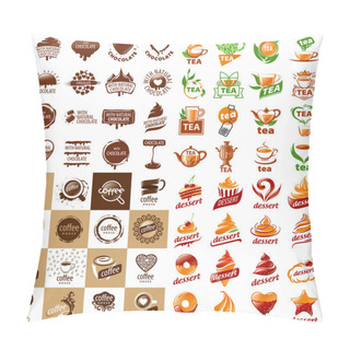 Personality  Large Set Of Vector Logos Hot Drinks And Desserts Pillow Covers