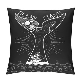 Personality  Hand Drawn Vintage Label With A Ship, Whale And Lettering. Pillow Covers
