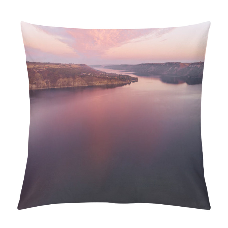 Personality  Bakota bay, Ukraine, scenic sunset aerial view to Dniester, lake blue water, sunny day pillow covers