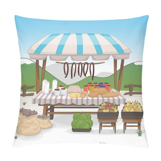 Personality  Market Place With Bio Food And Vegetables Stands Pillow Covers