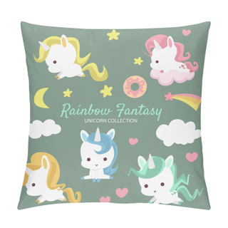 Personality  Pretty Colorful Rainbow Unicorn Hair With Different Personality Flying Above The Clouds And Rainbow Pillow Covers
