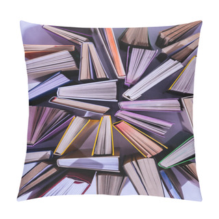 Personality  Elevated View Of Scattered Stack Of Books On Table Pillow Covers