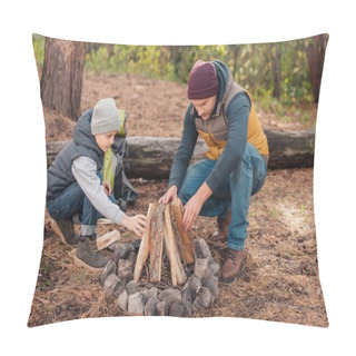 Personality  Father And Son Kindling Bonfire  Pillow Covers