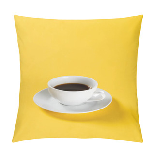 Personality  Black Coffee In White Mug On Yellow Background  Pillow Covers