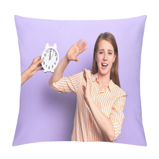 Personality  Female Employee Refuses To Stay Extra Hours At Work, Deadline And Pressure Concept Pillow Covers
