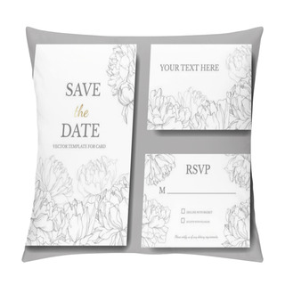 Personality  Invitation Cards Templates With Lettering And Vector Black And White Peonies With Leaves Isolated On White.  Pillow Covers