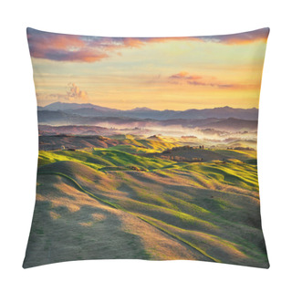 Personality  Volterra Foggy Panorama, Rolling Hills And Green Fields On Sunse Pillow Covers