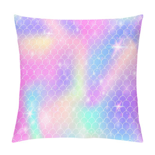 Personality  Princess Mermaid Background With Kawaii Rainbow Scales Pattern. Pillow Covers