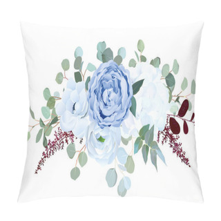 Personality  Dusty Blue Rose, White Hydrangea, Ranunculus, Anemone, Eucalyptu Pillow Covers