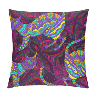 Personality  Seamless Pattern With Ornamental Psychedelic Cat, Pillow Covers