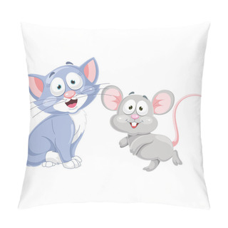 Personality  Vector Illustration Of Cartoon Cat And Mouse Pillow Covers