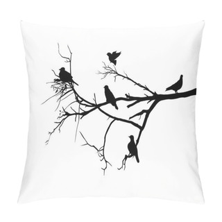 Personality  Shapes Of Birds Sitting On Tree Branch Pillow Covers