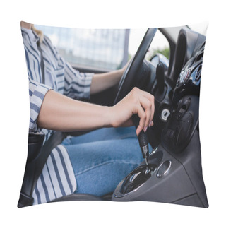 Personality  Cropped View Of Woman Driving Car During Course  Pillow Covers