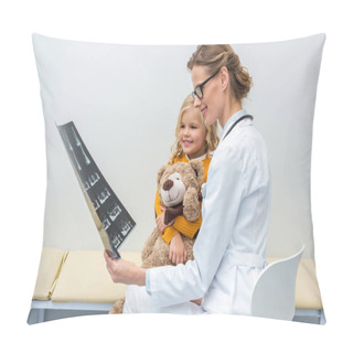 Personality  Doctor Showing X-ray To Little Patient Pillow Covers